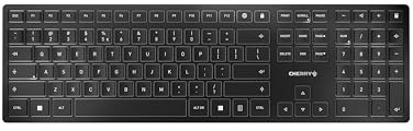 CHERRY KW 9100 SLIM, Wireless Design Keyboard, EU Layout (QWERTY), Choice of Bluetooth or 2.4 GHz RF, Flat Keys, Rechargeable, Black-Grey