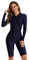Beachkini One-Piece Swimsuit for Women Long-Sleeved Swimwear with Front Zip Triangle Swimsuit,74 Dunkelblau,L
