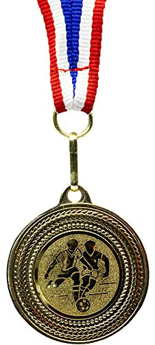 Lot de 10 médailles de Foot d'anniversaire d'enfant en métal avec Ruban et emblème pour Enfants - avec Ruban Bleu Blanc Rouge