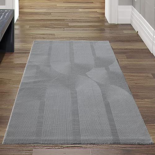 Recycle Teppich mit modernen ovalen Formen liniert • umweltfreundlich • in grau, 80 x 150 cm