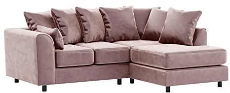 Furnishings For Less UK Pink Corner Sofa | Brooklyn Heather Plush Velvet 4 Seater L Shaped Corner Sofa Full Foam seating RH (Pink, Right Hand Facing)