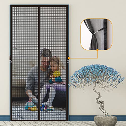 Tenda Zanzariera Magnetica 155x220cm, con gancio laterale Zanzariera con Chiusura Magnetica Apertura a Mani Libere per La Stanza dei Bambini, Nero