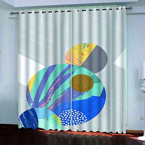 ELGISI Gardinen Kinderzimmer Blickdicht - 2 Stück 220X260Cm（H X B） 3D Digitaldruck Einfacher Geometrischer Kreis Vorhang Verdunklungsvorhänge Schlafzimmer Wohnzimmer Ösenschal Kinder Thermovorhang