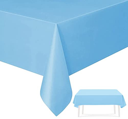 Aisszhao 1 Pack Light Blue Table Cloth Party,137x274cm Rectangle Large Plastic Solid Colours Party Tableware Decor,Blue Tablecovers Party Birthday,Picnic,Baby Shower,Xmas,Halloween Decor (AZCSCJ0308)