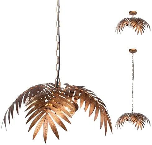 JCPYIUL Kronleuchter Vintage, Pendelleuchte Höhenverstellbar, Industrieleuchter aus Metall-Tropische Kokosnussblätter-für Küche, Wohnzimmer, Schlafzimmer, Esszimmer