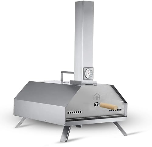 HAVEN Wood Fired Pizza Oven with Raincover & Pizza Paddle, Silver - Premium Outdoor Garden Cooking Equipment for Authentic Everyday Entertaining
