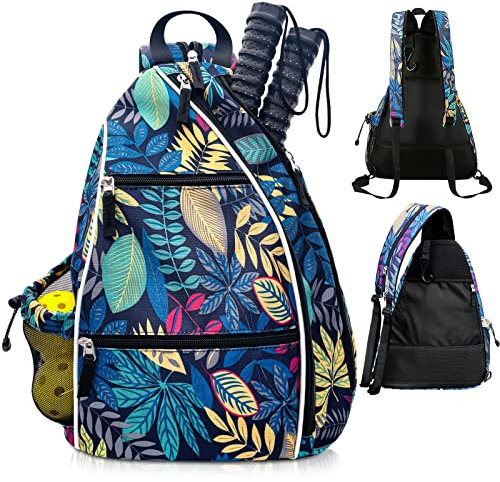 Sumeiwill Pickleball Sling Bag Rucksack für Männer Frauen – Pickle Ball Sport Outdoor Indoor Reversible Crossbody Franklin Racquetball Badminton Reise Sling Bag (Aa Blue Flower)