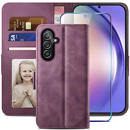 YATWIN Handyhülle Kompatibel mit Samsung Galaxy A54 5G Hülle +1 Stück Panzerglas Schutzfolie, Klapphülle Samsung A54 Premium Leder Brieftasche Schutzhülle [Kartenfach][Stand] Handytasche Case Weinrot