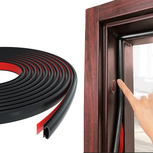 Esufeir 49Ft/15M D-Shape Rubber Door Sealing Strip for 2.5-6mm Gap,Black