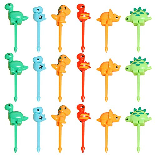 Mlysnd Obstgabeln Kinder, Spiesse für Snacks Kinder 18 Stück Mini-Dinosaurier-Obstpicks für Kleinkinder, niedliche Bento-Picks für Lunchbox-Dekorationszubehör