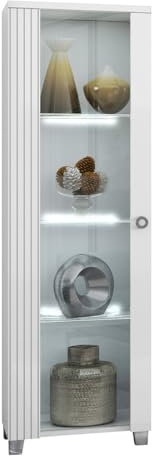 AltoBuy Marika - Vitrine 1 Porte Gauche Laquée Blanche avec LEDs
