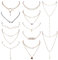 Dochais 12 Stück Set Layer Kette Gold Damen, Geschichteten Choker Halskette Einstellbar, Schloss, Schmetterling, Kreuz, Liebe, Anhänger Halskette Multilayer für Frauen Mädchen