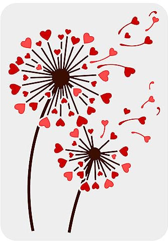 FINGERINSPIRE Malschablone Herzen Löwenzahn 21x29.7 cm Wiederverwendbar Herzform Taraxacum Zeichnungsvorlage Pflanzen Thema Aushöhlungsschablone Zum Malen Auf Wand Holz Möbeln Heimwerker Heimdekor