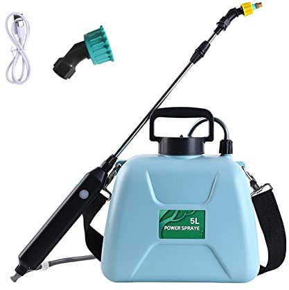Hduacuge Polverizzatore Elettrico 5L Polverizzatore per Prato con 2 Ugelli di PulveRisizzazione Telescopica e Tracolla Regolabile Blu