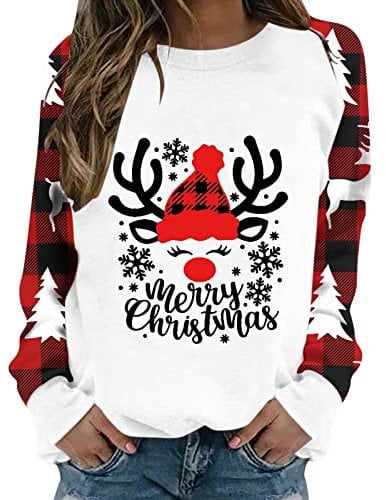 Sweatshirt Weihnachten Damen Weihnachtspullover Wichtel Zwerg Gnom Weihnachtspulli Christmas Pullover Sweatshirts Weihnachts Langarmshirt Bluse OberteileA016
