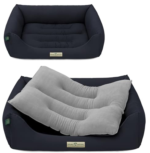 HOUND & NATURE | Öko Hundebett Luzern | Weich/Soft | Gr. M für Mittelgroße Hunde - Kuscheliges, Flauschiges Hundebett Waschbar mit Wende - Liegekissen (M - 95x70 cm, Dunkelblau)