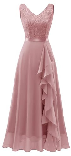 Berylove Abito in Chiffon Donna Abiti da Sera Lunghi Abiti da Sposa Abito da Cocktail Donna Abiti da Ballo Eleganti Abiti da Damigella Lunghi Abito Rosa BLP7082 Blush L