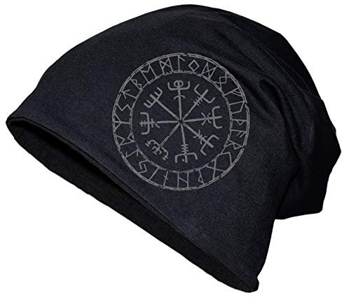 SONS OF ODIN Herren Long Beanie Mütze Nordischer Kompass Sonnenrad Vegvisir Slouch Slub