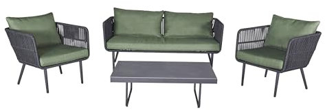 LC Garden Loungeset Saigon Rope 4tlg. grün Sitzgruppe Sitzgarnitur inkl. Loungetisch & 2X Relaxsessel