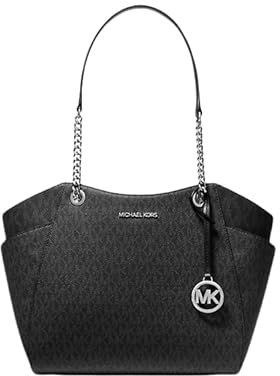 Michael Kors Jet Set Travel Large Chain Shoulder Tote (Black/Silver), Schwarz