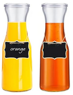 Hniuyun 2 Pcs Water Carafe with Lids, 1000ml Beverage Glass Carafe, Water Pitcher for Mimosa Bar Supplies, Bedside Water Carafe, Clear Juice Containers