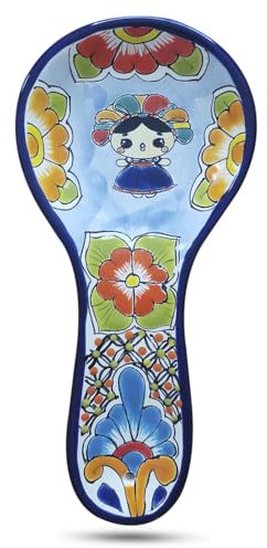 Lele Doll Talavera Ceramic Spoon Rest | Mexican design Hand-Painted Spoon Rest for Stove Top | Dishwasher Safe Large Size Utensil Holder | Mexican Giftable Kitchen Décor