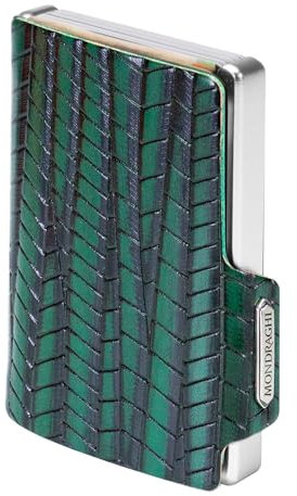 MONDRAGHI® - Mini Portafoglio Ultraleggero, Slim - Porta Carte di Credito Tessere Monete e Tag - Vera Pelle Piccolo e Tascabile - EVOLUTION (Green)