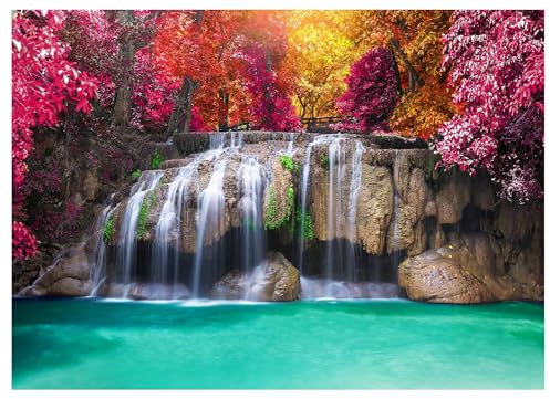 Fototapete Wasserfall Wald 3D EFFEKT Natur Wasser 350x250 cm - inkl. Kleister - für Wohnzimmer Schlafzimmer Flur Modern Vlies Tapete Vliestapete Wandtapete Motivtapeten UV-Beständig