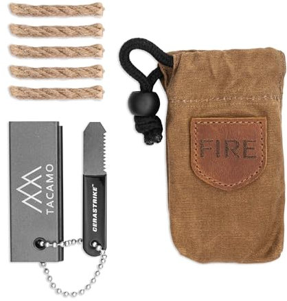 TACAMO Mini kit de iniciación de fuego de emergencia de 4.5 x 2.5 x 1 pulgadas, 2.5 onzas, kit compacto de supervivencia para todo tipo de clima con varilla ferro, raspador de cerámica Cerastrike,
