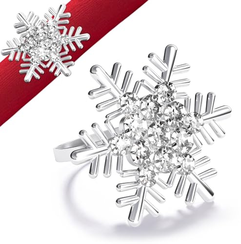 Halatool 12 Stück Weihnachten Serviettenringe Silver Schneeflocke-Design für Weihnachten Hochzeiten Partys Abendessen Feiertage Esstischdekoration Erntedankfest