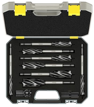 Coffret de Forets à Bois: 8PCS Forets à Bois à Tige Hexagonale de 1/4 pouces inclus 10mm/12mm/14mm/16mm/18mm/20mm/22mm/25mm