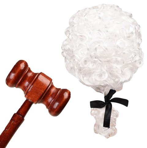 BDHI 2pcs Judge Costume Accessories Judge Court Lawyer Wig Headwear Mini Wooden Judge Gavel Toy for Makeup Theme Party(Y286-2)