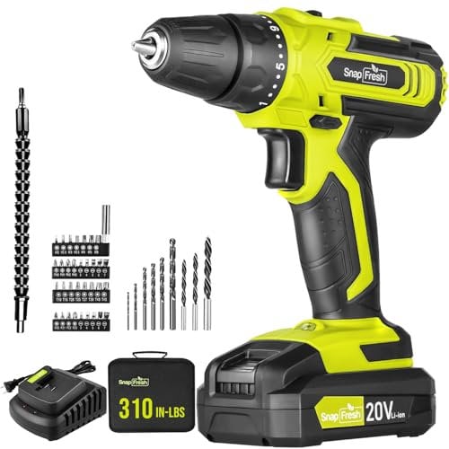 SnapFresh 20V Cordless Drill Driver - 3/8 Combi Drill Set With Variable Speed, 21+1 Torque Setting, 43pcs Drill Bits, LED & 2.0Ah Battery, Charger - Ideal For Home & DIY