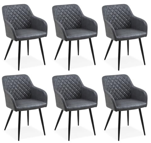 CLIPOP Esszimmerstühle 6er Set, Küchenstuhl Kunstleder Bezug Wohnzimmerstuhl Polsterstuhl mit Armlehne Metallbeine Polstersessel Stuhl für Esszimmer Wohnzimmer Küche (6, Kunstleder Graphitgrau)