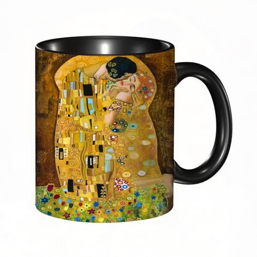 EKLMPS Becher aus Keramik, Ideal als Geschenk, Hochwertiger Aufdruck, Tasse mit Motiv, Tee Becher, Coffee Cup, 330ml,Klimt inspirierte abstrakte Kunst Batik Malerei auf dem Gelände von Gustav Klimt