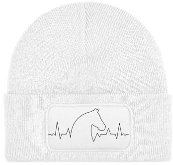NIMAMA Mütze Beanie Heartbeat Pferd Wintermütze Statement Spruch Print Geschenk Unisex Strickmütze für Herren & Damen