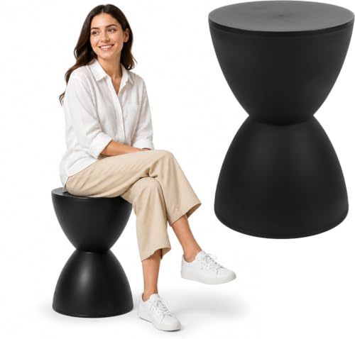 Culnflun Sanduhrförmiger Hocker, 43 x 30 cm, moderner Beistelltisch fürs Sofa, skulpturales Trommeldesign, Schuhwechseltisch für zu Hause, runder Couchtisch fürs Wohnzimmer, Wohnaccessoires (schwarz)