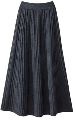 2-teiliges Strickset für Damen, Schleifenkragen, Patchwork-Shirts und hohe Taille, Strickröcke, Nur Rock, M