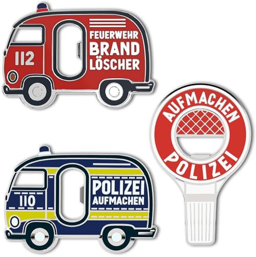 LANOLU Lustige Flaschenöffner Polizei und Feuerwehr (3er Set), Feuerwehr Geschenke für Feuerwehrmänner, Geschenke für Polizisten, witzige Bieröffner