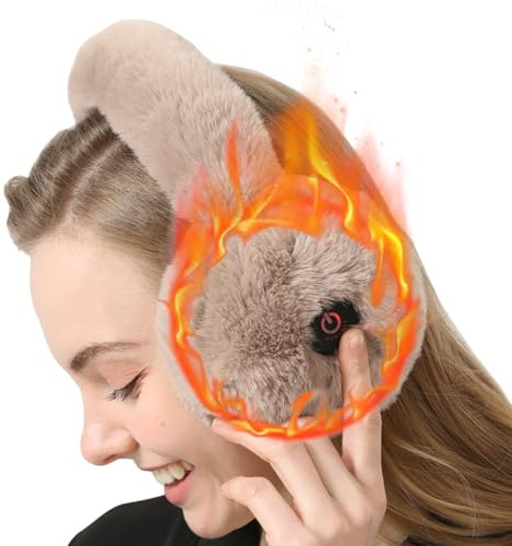 KUMADAI Over Ear Headphones Wireless Bluetooth with Microphone and HD Speakers - Heated Ear Muffs Warmers for Winter Women Men