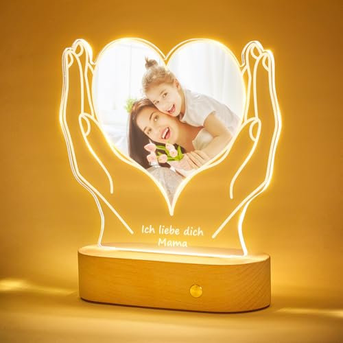 VEELU Personalisierte Geschenke für Mama Herz Fotorahmen - Muttertagsgeschenke für Mama von Tochter Sohn - Fotogeschenke für Muttertag Geburtstag - Mama Geschenk für Mütter - LED Bilderrahmen