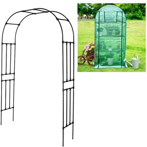 KKTX Black Metal Garden Arbour Arch Outdoor Climbing Plants Rose Flower Gate Archway Pergola Trellis Support Frame Wedding DecorationBlack,1.8x2.4m