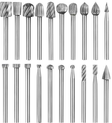 20 Stück Hartmetall Frässtifte Set, Doppelschnitt-Frässtifte mit 3mm Schaft kompatibel mit Dremel, Drehwerkzeug Zubehör für Schleifen, Schnitzen, Metallpolieren, Gravieren, Bohren