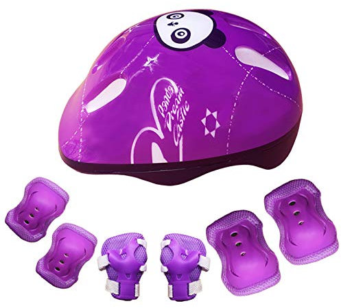 Generisch Kinderhelm mit Knieschützern, Ellbogenschützern und Handgelenkschützern, 7-in-1-Schutzausrüstung für und Mädchen, für Skateboard, Fahrrad, Scooter, Hoverboard (Purple, One Size)