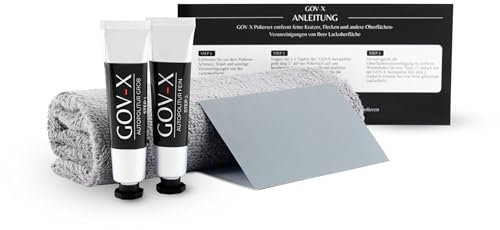 GOV-X Kratzerentferner Set für Auto & Motorrad – Lackpolitur Grob & Fein inkl. Mikrofasertuch, Polierpad & Anleitung – Entfernt Kratzer, Flecken & Lackdefekte