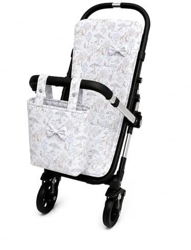Colchoneta Carrito Bebé Universal 36x77 cm para Silla de Paseo + Bolsa – Funda Acolchada Algodón Transpirable Antideslizante, Colchoneta Verano Carro Bebé