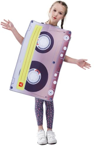 SEA HARE Kinderkostüm Kassette, Retro Audio Tape Ganzkörper Verkleidung mit großen Play-Knöpfen für Jungen Mädchen, Halloween Karneval 80er 90er Jahre Party Outfit