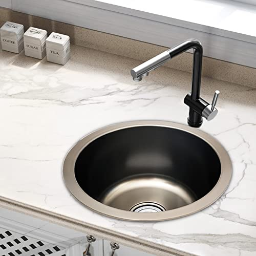 Round Sink, Round Counter Top Sunk Inset Kitchen Sink, Stainless Steel Hand Wash Basin, Single Hand Wash Basin for Kitchen, for Kitchens Bathrooms Pantries
