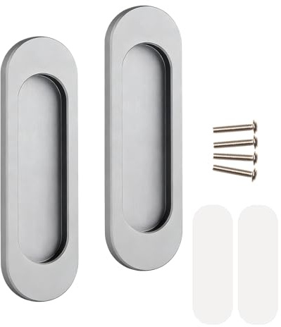 LifgWas - Manijas de puerta corredizas ovaladas autoadhesivas de aleación de aluminio sin perforación para puerta corredera de granero, ventanas, gabinetes de cocina (100 mm)