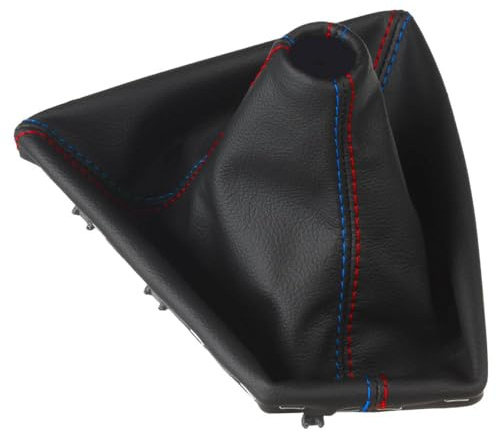 ICT Schaltsack Leder kompatibel mit BMW 1er 2er (Naht rot/blau) | F20 F21 F22 F23 F87 inklusive Kunststoffrahmen Schaltmanschette Manschette Schaltgetriebe Schaltung Zubehör